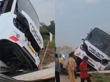 Hyderabad-Bapatla Bus Accident: 30 Passengers Evacuated Safely After Vehicle Overturns | Hyderabad-Bapatla Bus Accident: 30 Passengers Evacuated Safely After Vehicle Overturns Hyderabad-Bapatla Bus Accident: 30 Passengers Evacuated Safely After Vehicle Overturns | Hyderabad-Bapatla Bus Accident: 30 Passengers Evacuated Safely After Vehicle Overturns