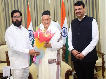 Maha CM Eknath Shinde and Devendra Fadnavis gives fitting send-off to outgoing Governor Bhagat Singh Koshyari | Maha CM Eknath Shinde and Devendra Fadnavis gives fitting send-off to outgoing Governor Bhagat Singh Koshyari