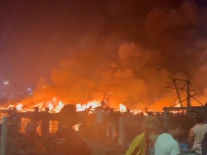 40 boats gutted in fire at Visakhapatnam Fishing Harbour | 40 boats gutted in fire at Visakhapatnam Fishing Harbour 40 boats gutted in fire at Visakhapatnam Fishing Harbour | 40 boats gutted in fire at Visakhapatnam Fishing Harbour