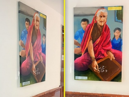 Canvas Painting of 72-Year-Old Student Babai Aajji from Satara Graces Corridor of Union Education Ministry Office | Canvas Painting of 72-Year-Old Student Babai Aajji from Satara Graces Corridor of Union Education Ministry Office