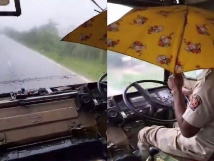 Watch: MSRTC bus driver holds umbrella while driving during rains, raises safety concerns | Watch: MSRTC bus driver holds umbrella while driving during rains, raises safety concerns
