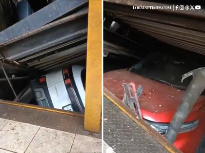 Mumbai: Mechanical Car Parking Lot Collapses Near SIES School in Matunga, Several Vehicles Damaged (Watch Video) | Mumbai: Mechanical Car Parking Lot Collapses Near SIES School in Matunga, Several Vehicles Damaged (Watch Video)