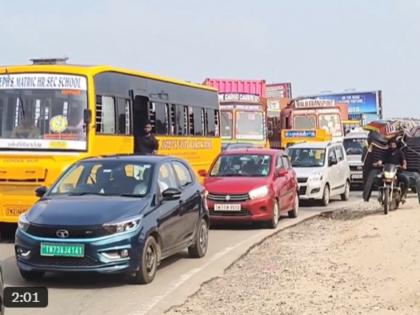 Chennai-Bangalore Highway Traffic Update: 4-Km Jam in Ranipet Due to Incomplete Arcot Flyover (Watch Video) | Chennai-Bangalore Highway Traffic Update: 4-Km Jam in Ranipet Due to Incomplete Arcot Flyover (Watch Video)