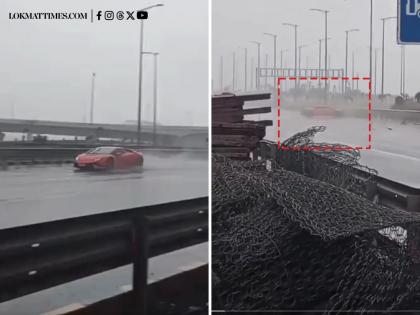 Mumbai Coastal Road Accident: Lamborghini Skids Amid Rains, Vehicle Severely Damaged | Mumbai Coastal Road Accident: Lamborghini Skids Amid Rains, Vehicle Severely Damaged