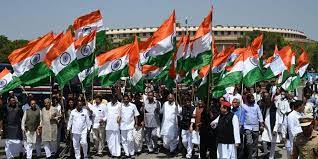Opposition parties take out Tricolour March from Parliament on last day of Budget session | Opposition parties take out Tricolour March from Parliament on last day of Budget session