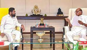 NCP chief Sharad Pawar meets Eknath Shinde to invite him for 75th Maratha Mandir Foundation Day | NCP chief Sharad Pawar meets Eknath Shinde to invite him for 75th Maratha Mandir Foundation Day