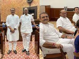 Praful Patel shares photo with Sharad Pawar in new Parliament building | Praful Patel shares photo with Sharad Pawar in new Parliament building