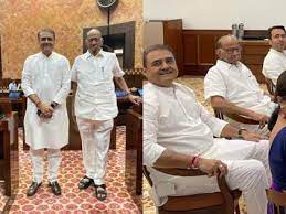 Praful Patel shares photo with Sharad Pawar in new Parliament building | Praful Patel shares photo with Sharad Pawar in new Parliament building Praful Patel shares photo with Sharad Pawar in new Parliament building | Praful Patel shares photo with Sharad Pawar in new Parliament building