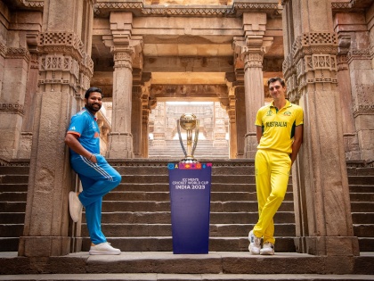 IND v AUS: Rohit Sharma and Pat Cummins pose with trophy ahead of final showdown | IND v AUS: Rohit Sharma and Pat Cummins pose with trophy ahead of final showdown