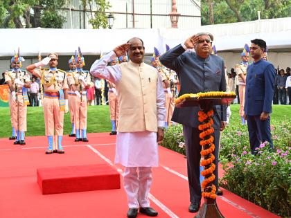 Vice President and Lok Sabha Speaker Hoist National Flag at New Parliament Building in Delhi | Vice President and Lok Sabha Speaker Hoist National Flag at New Parliament Building in Delhi