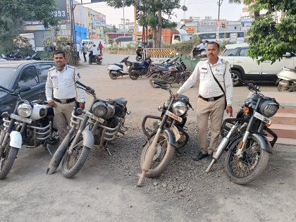 Pune: Lonikand traffic dept takes action against noisy bullet motorcycles | Pune: Lonikand traffic dept takes action against noisy bullet motorcycles