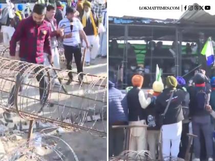 Dilli Chalo March: Protesting Farmers Remove Barricades and Barbed Wire at Shambhu Border (Watch Video)