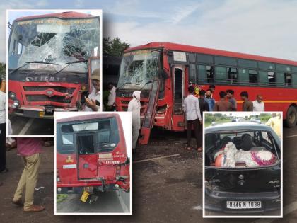 Chhatrapati Sambhajinagar Accident: 12 Injured as Two ST Buses Crash After Sudden Car Stop Near CIDCO Bus Stand | Chhatrapati Sambhajinagar Accident: 12 Injured as Two ST Buses Crash After Sudden Car Stop Near CIDCO Bus Stand Chhatrapati Sambhajinagar Accident: 12 Injured as Two ST Buses Crash After Sudden Car Stop Near CIDCO Bus Stand | Chhatrapati Sambhajinagar Accident: 12 Injured as Two ST Buses Crash After Sudden Car Stop Near CIDCO Bus Stand