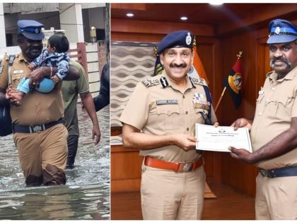 Chennai police officer turns hero, rescues infant from Cyclone Michaung | Chennai police officer turns hero, rescues infant from Cyclone Michaung