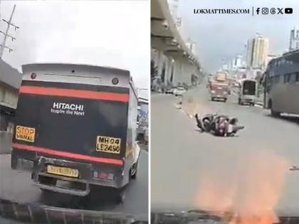 Ghodbunder Road Hit-and-Run: Speeding Hitachi Cash Van Hits Bike On Thane Highway; Video Goes Viral | Ghodbunder Road Hit-and-Run: Speeding Hitachi Cash Van Hits Bike On Thane Highway; Video Goes Viral
