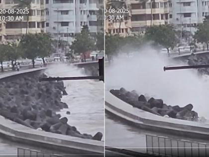 Mumbai: Massive Waves Hit Protective Walls at Marine Drive; BMC Issues High Tide Forecast | Mumbai: Massive Waves Hit Protective Walls at Marine Drive; BMC Issues High Tide Forecast