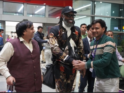 IVPL: Chris Gayle Touches Down in Greater Noida Fans Eager for Monday's Big Match | IVPL: Chris Gayle Touches Down in Greater Noida Fans Eager for Monday's Big Match