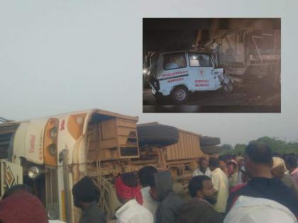 Bus overturns in Beed; 5 killed, 22 injured | Bus overturns in Beed; 5 killed, 22 injured Bus overturns in Beed; 5 killed, 22 injured | Bus overturns in Beed; 5 killed, 22 injured