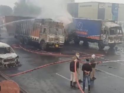 Jaipur Tragedy: Five Dead, 24 Injured in Collision Between LPG and CNG Trucks Near Petrol Pump on Ajmer Road; 40 Vehicles Catch Fire (Watch Video)