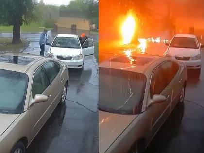 US: Couple Narrowly Escapes Death as Lightning Strikes Seconds After Getting Into Car in Arkansas; CCTV Video Goes Viral | US: Couple Narrowly Escapes Death as Lightning Strikes Seconds After Getting Into Car in Arkansas; CCTV Video Goes Viral US: Couple Narrowly Escapes Death as Lightning Strikes Seconds After Getting Into Car in Arkansas; CCTV Video Goes Viral | US: Couple Narrowly Escapes Death as Lightning Strikes Seconds After Getting Into Car in Arkansas; CCTV Video Goes Viral