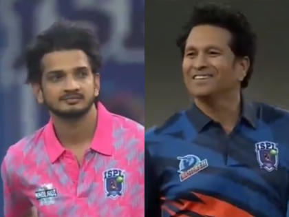 Stand-Up Comedian Munawar Faruqui Claims Sachin Tendulkar's Wicket in ISPL Opener; Watch Video | Stand-Up Comedian Munawar Faruqui Claims Sachin Tendulkar's Wicket in ISPL Opener; Watch Video