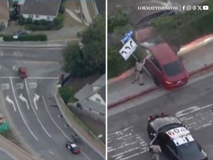 Los Angeles: Suspect Car Driver Crashes Into Wall During High Speed Pursuit in Encino; Dramatic Video Goes Viral | Los Angeles: Suspect Car Driver Crashes Into Wall During High Speed Pursuit in Encino; Dramatic Video Goes Viral