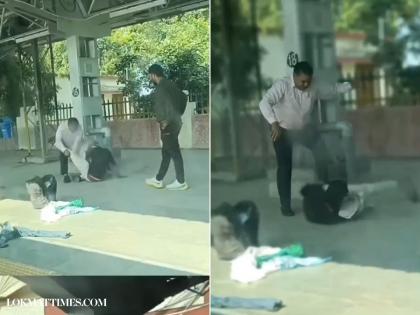 Madhya Pradesh Shocker: Constable Caught Brutally Beating Specially-Abled Person For Sleeping on Platform; Video Goes Viral | Madhya Pradesh Shocker: Constable Caught Brutally Beating Specially-Abled Person For Sleeping on Platform; Video Goes Viral