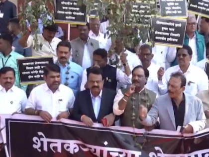 Maharashtra Winter Session 2024: Opposition Stages Protest Over Farmers’ Issues at Vidhan Bhawan Steps (Watch Video)