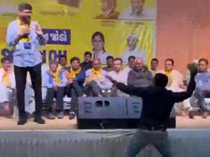 Gujarat: Man Hurls Shoe at AAP MLA Gopal Italia in Jamnagar, Video Surfaces | Gujarat: Man Hurls Shoe at AAP MLA Gopal Italia in Jamnagar, Video Surfaces