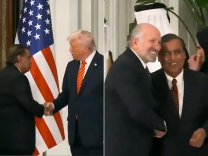 Mukesh Ambani Meets US President Donald Trump, Emir of Qatar in Doha; Video Surfaces | Mukesh Ambani Meets US President Donald Trump, Emir of Qatar in Doha; Video Surfaces Mukesh Ambani Meets US President Donald Trump, Emir of Qatar in Doha; Video Surfaces | Mukesh Ambani Meets US President Donald Trump, Emir of Qatar in Doha; Video Surfaces