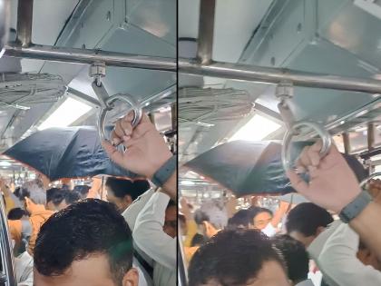 Mumbai Local: Viral Pic Shows Commuter Holding Open Umbrella in Crowded AC Coach, Internet Amused | Mumbai Local: Viral Pic Shows Commuter Holding Open Umbrella in Crowded AC Coach, Internet Amused