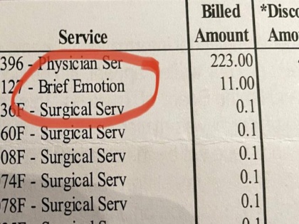 Woman charged 11 dollars extra for showing emotions during surgery | Woman charged 11 dollars extra for showing emotions during surgery