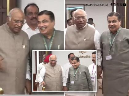 Vice-Presidential Election 2025: Nitin Gadkari and Mallikarjun Kharge Hand-in-Hand Video Goes Viral | Vice-Presidential Election 2025: Nitin Gadkari and Mallikarjun Kharge Hand-in-Hand Video Goes Viral