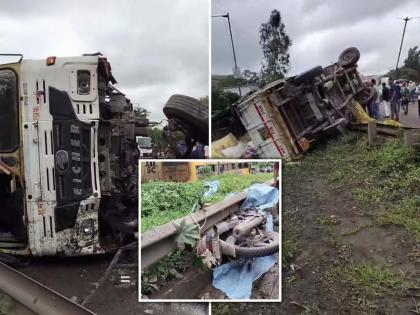 Pune-Satara Highway Accident: 2 Motorcyclists Killed, Pickup Driver Injured After Truck Overturns Near Velu | Pune-Satara Highway Accident: 2 Motorcyclists Killed, Pickup Driver Injured After Truck Overturns Near Velu