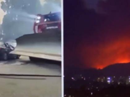 Pacific Palisades Wildfire: 30,000 Evacuated as Flames Ignite Homes and Cars in California (Watch Videos)