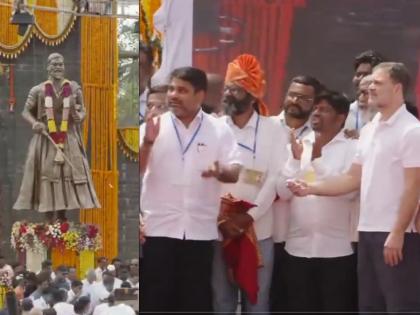 Rahul Gandhi Unveils Chhatrapati Shivaji Maharaj Statue in Kolhapur (Watch Video)