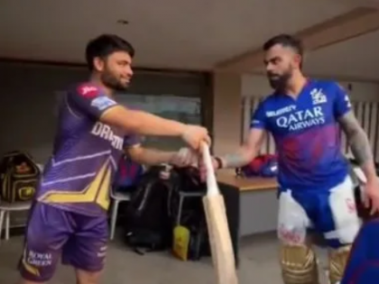 Rinku Singh Finally Gets New Bat from Virat Kohli After Breaking First One (Watch Video) | Rinku Singh Finally Gets New Bat from Virat Kohli After Breaking First One (Watch Video)