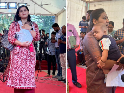 Budget session 2023: After Ahire, BJP MLA Namita Mundada joins session with her 2-month-old baby | Budget session 2023: After Ahire, BJP MLA Namita Mundada joins session with her 2-month-old baby