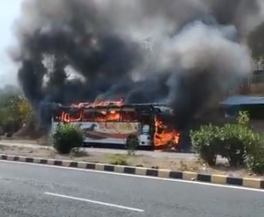 Watch: Shivshahi bus catches fire on Nagpur-Amravati highway, no casualties | Watch: Shivshahi bus catches fire on Nagpur-Amravati highway, no casualties