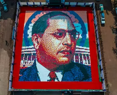Unique tribute: Massive portrait of Dr Babasaheb Ambedkar created from notebooks in Latur | Unique tribute: Massive portrait of Dr Babasaheb Ambedkar created from notebooks in Latur Unique tribute: Massive portrait of Dr Babasaheb Ambedkar created from notebooks in Latur | Unique tribute: Massive portrait of Dr Babasaheb Ambedkar created from notebooks in Latur