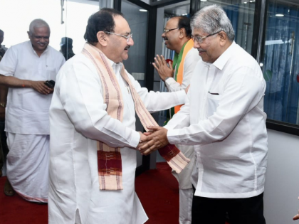 BJP chief J P Nadda and B L Santhosh arrive in Pune for RSS coordination meeting | BJP chief J P Nadda and B L Santhosh arrive in Pune for RSS coordination meeting