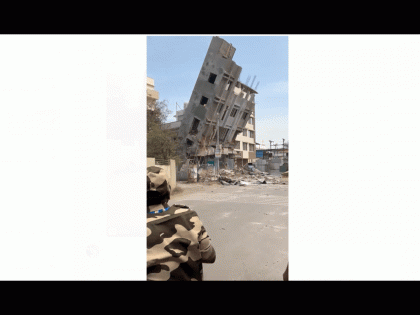 Pune: Tilted 4-Storey Building in Wakad Demolished by PCMC; Watch Videos | Pune: Tilted 4-Storey Building in Wakad Demolished by PCMC; Watch Videos