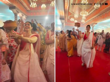 Tanisha Mukerji Lights Up Mumbai Durga Puja with Graceful Dhunuchi Naach (Watch Video) | Tanisha Mukerji Lights Up Mumbai Durga Puja with Graceful Dhunuchi Naach (Watch Video)