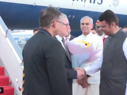 UK PM Keir Starmer Lands in Mumbai, Welcomed by Maharashtra CM Devendra Fadnavis and Deputies Eknath Shinde, Ajit Pawar | UK PM Keir Starmer Lands in Mumbai, Welcomed by Maharashtra CM Devendra Fadnavis and Deputies Eknath Shinde, Ajit Pawar