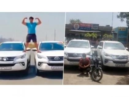 Stunt Video: 21-year-old performs stunt on cars in Ajay Devgn style, arrested | Stunt Video: 21-year-old performs stunt on cars in Ajay Devgn style, arrested Stunt Video: 21-year-old performs stunt on cars in Ajay Devgn style, arrested | Stunt Video: 21-year-old performs stunt on cars in Ajay Devgn style, arrested