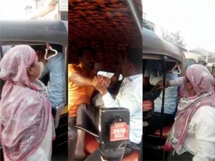 Shiv Sena office bearer beaten by woman auto-rickshaw driver, video goes viral | Shiv Sena office bearer beaten by woman auto-rickshaw driver, video goes viral Shiv Sena office bearer beaten by woman auto-rickshaw driver, video goes viral | Shiv Sena office bearer beaten by woman auto-rickshaw driver, video goes viral