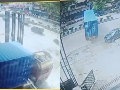 Mumbai Accident: Driverless Truck Rolls Down Slope, Crashes Into BEST Bus Stop in Worli; Dramatic CCTV Video Emerges | Mumbai Accident: Driverless Truck Rolls Down Slope, Crashes Into BEST Bus Stop in Worli; Dramatic CCTV Video Emerges