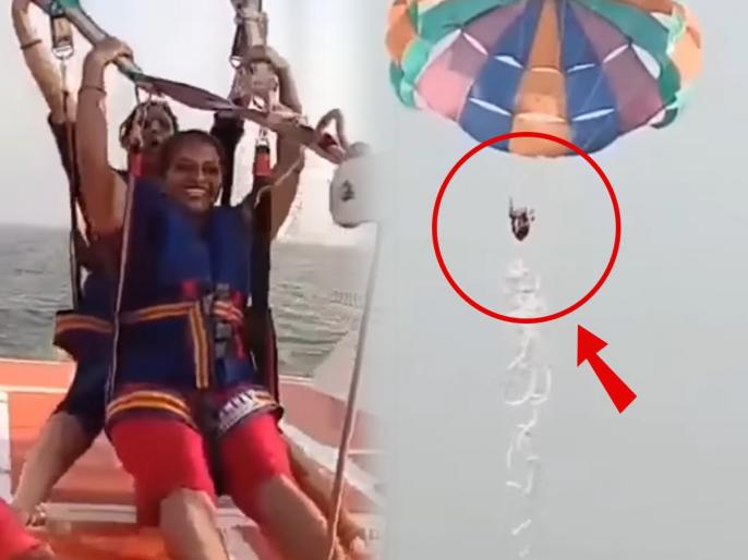 VIDEO! Women parasailing in Alibaug fall into sea after rope snaps mid
