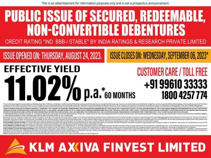 KLM Axiva Finvest to raise up to ₹15,000 lakhs via non-convertible debentures | KLM Axiva Finvest to raise up to ₹15,000 lakhs via non-convertible debentures