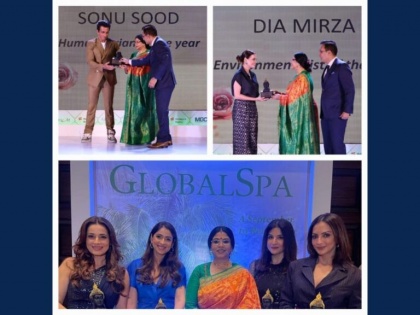 Dia Mirza and Sonu Sood get awarded by Dr. Sohini Sastri at the Global Spa Awards 2022 | Dia Mirza and Sonu Sood get awarded by Dr. Sohini Sastri at the Global Spa Awards 2022